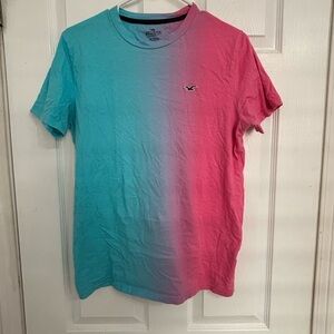 Hollister Men's Teal and Pink Ombre Tee